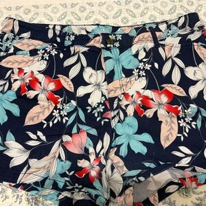 St. John Navy Floral Bermuda Shorts with Red, Teal & Cream